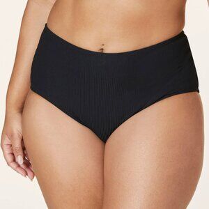 Andie Swim Black Ribbed High Waist Full Coverage Bikini Bottoms